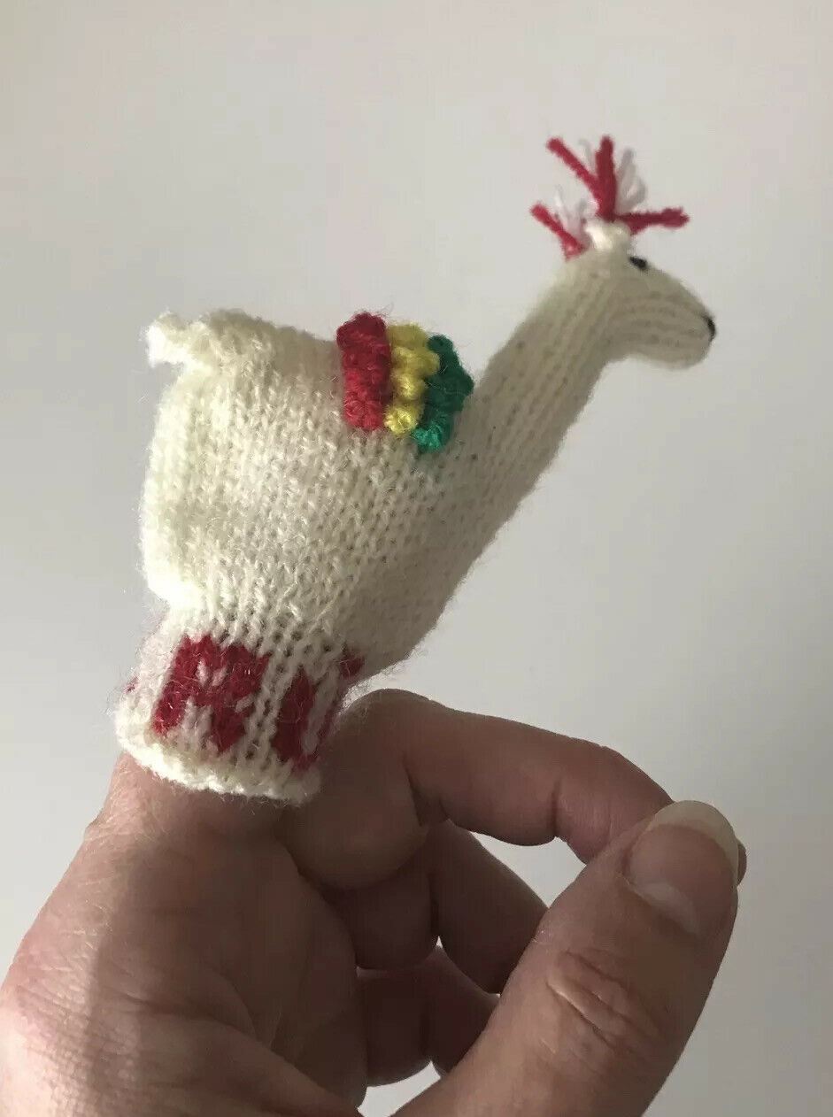 Llama Peru Knitted Finger Puppet. Cute Bright Sweet. Fun Kids Gift.