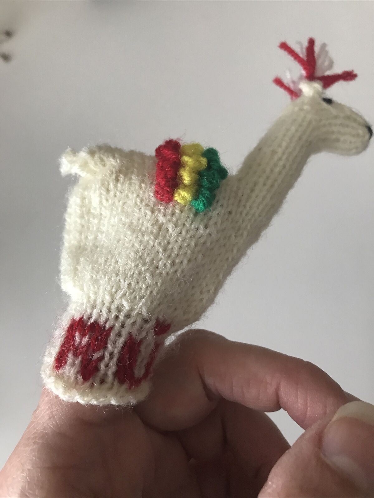 Llama Peru Knitted Finger Puppet. Cute Bright Sweet. Fun Kids Gift.