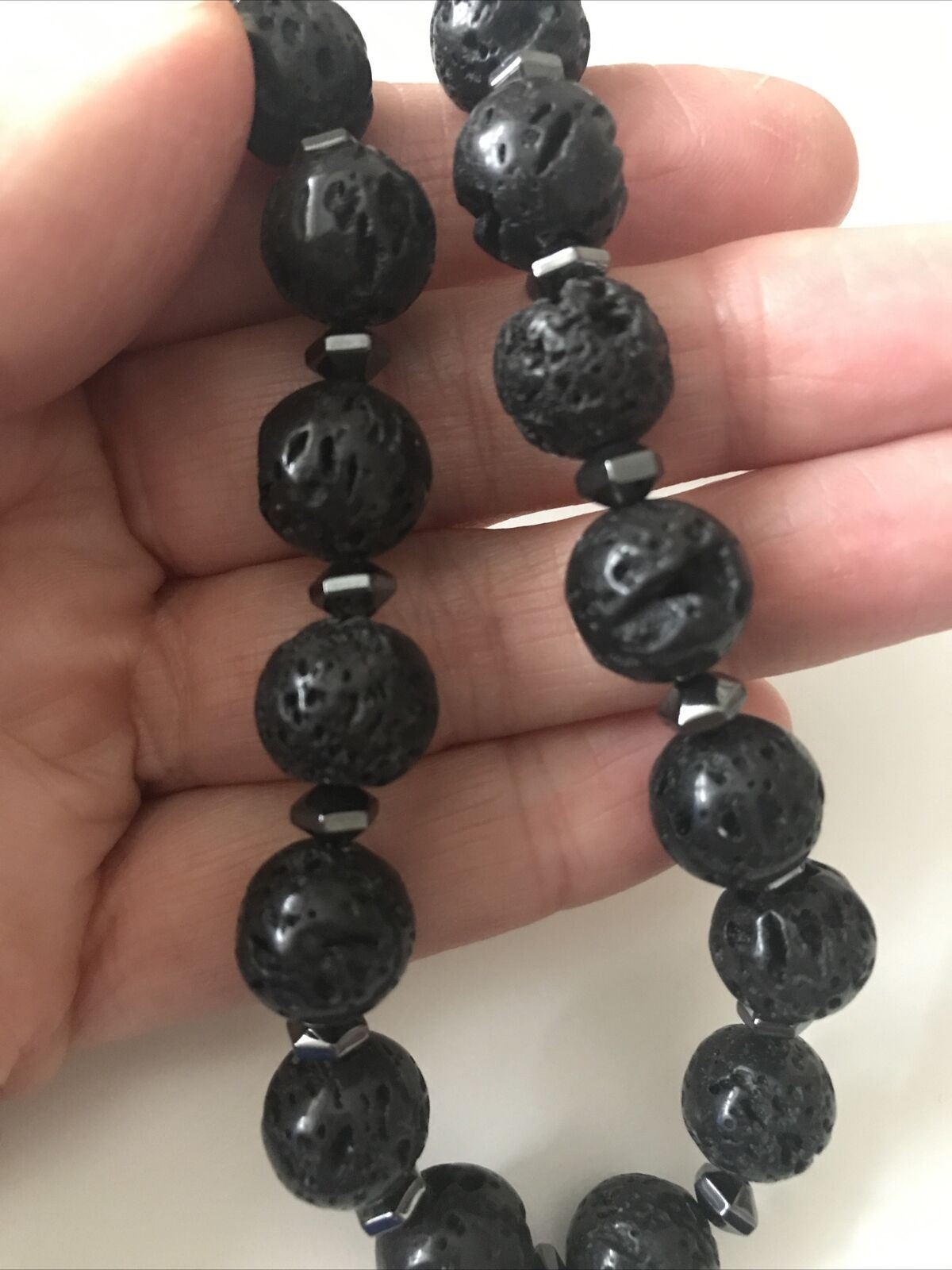 Handmade Black Lava Bead Necklace. With Hematite. New. 15” Choker Size. Simple, boho