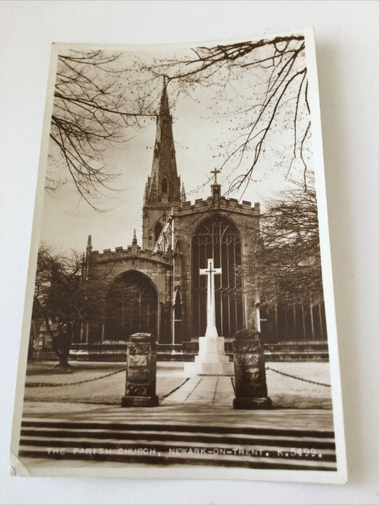 Vintage 1955 Photograph Postcard. The Parish Church Newark On Trent. 1950s Sepia