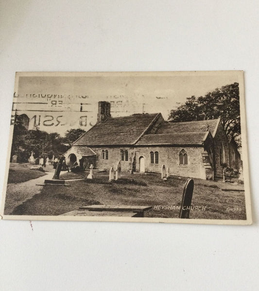 Vintage 1948 Photograph Postcard. Heysham Church 1940s Sepia. 2d George Stamp.