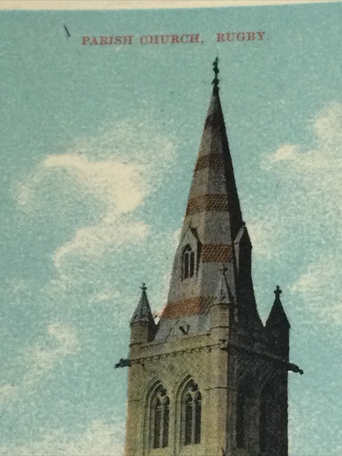 Vintage Colour Printed Postcard. Textured Border. Rugby Parish Church. C.1912