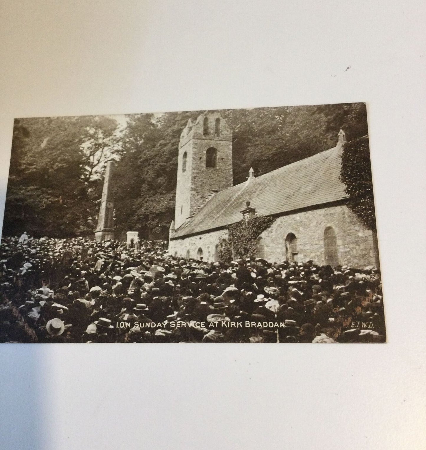 Vintage KIRK BRADDAN CHURCH ISLE OF MAN  Early Twentieth Century Postcard. Sepia