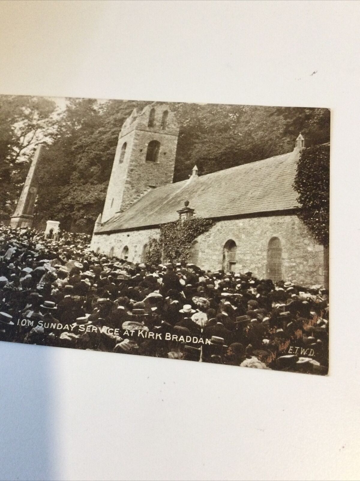 Vintage KIRK BRADDAN CHURCH ISLE OF MAN  Early Twentieth Century Postcard. Sepia