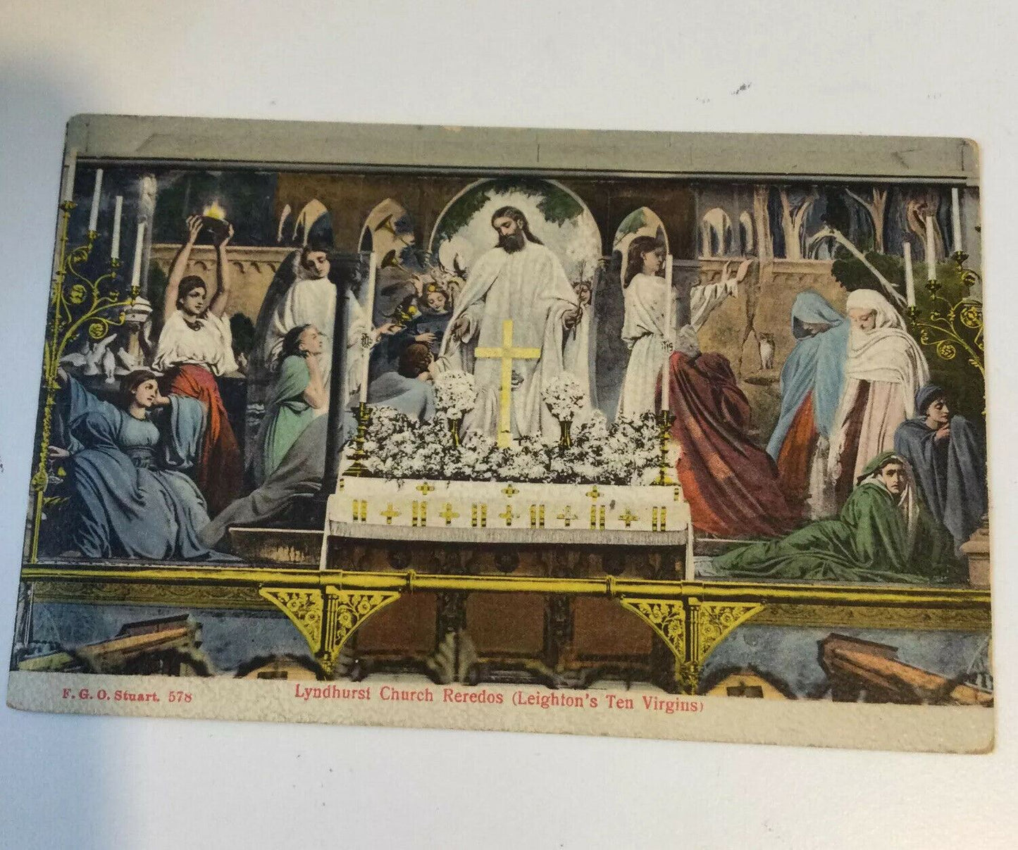 Vintage Postcard Religious Painting Lyndhurst Church Reredos Leightons 10 Virgin