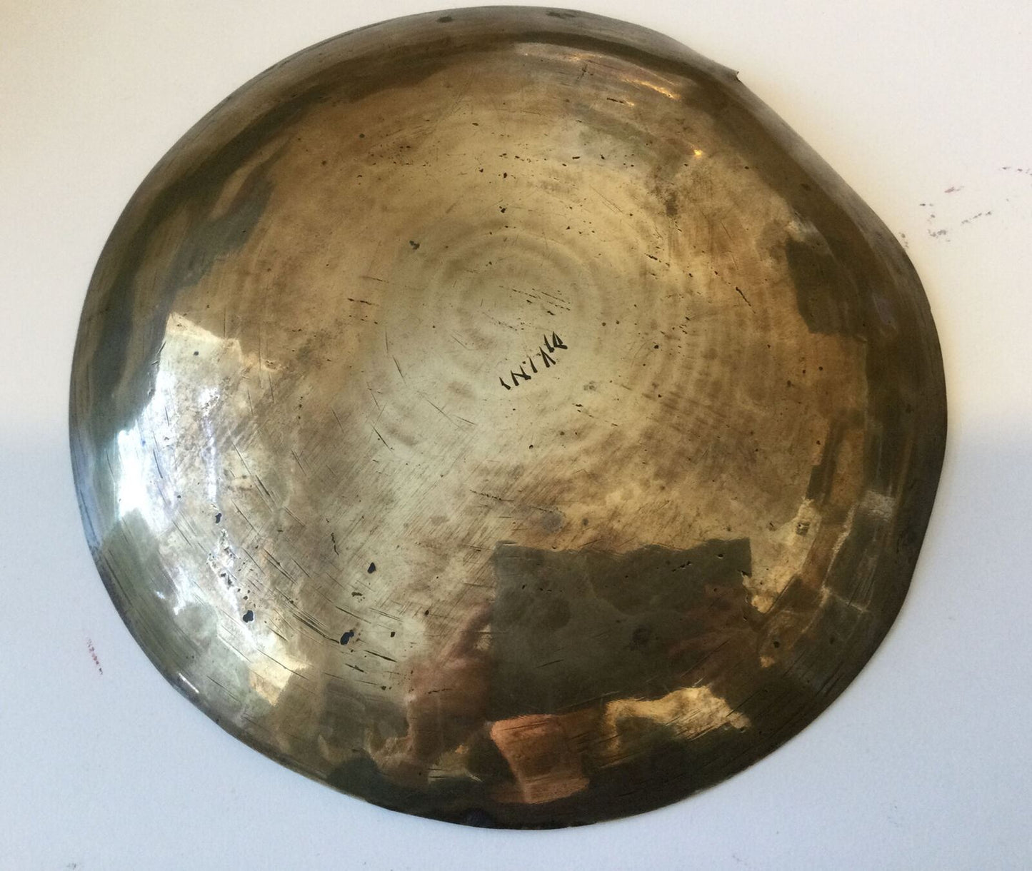 Brass Shallow Bowl Dish. Hand Engraved. 7” Diameter. Artisan. Scenic Design