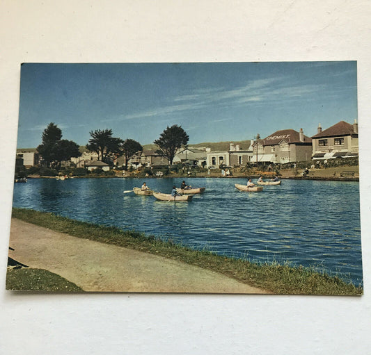 Vintage Postcard Boating Pool Perranporth Cornwall J Arthur Dixon Colour boats