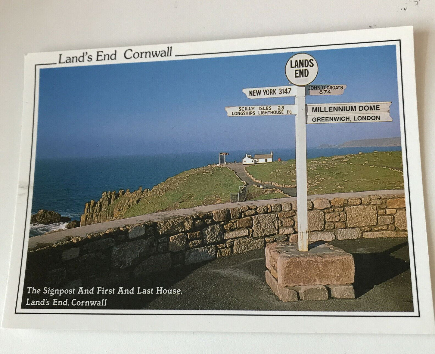 Postcard Lands End Cornwall Signpost First And Last House Sea Cliffs Holidays