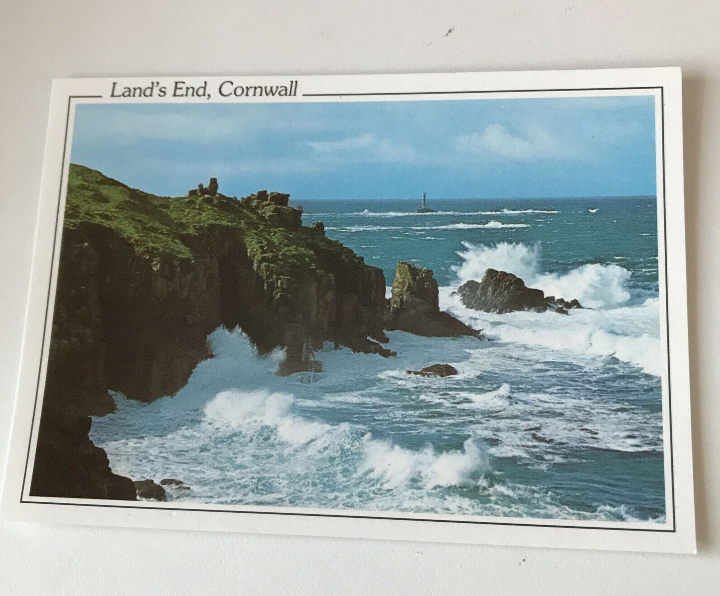 Postcard Lands End Cornwall Cliff Lighthouse Seascape Murray King Crashing Waves