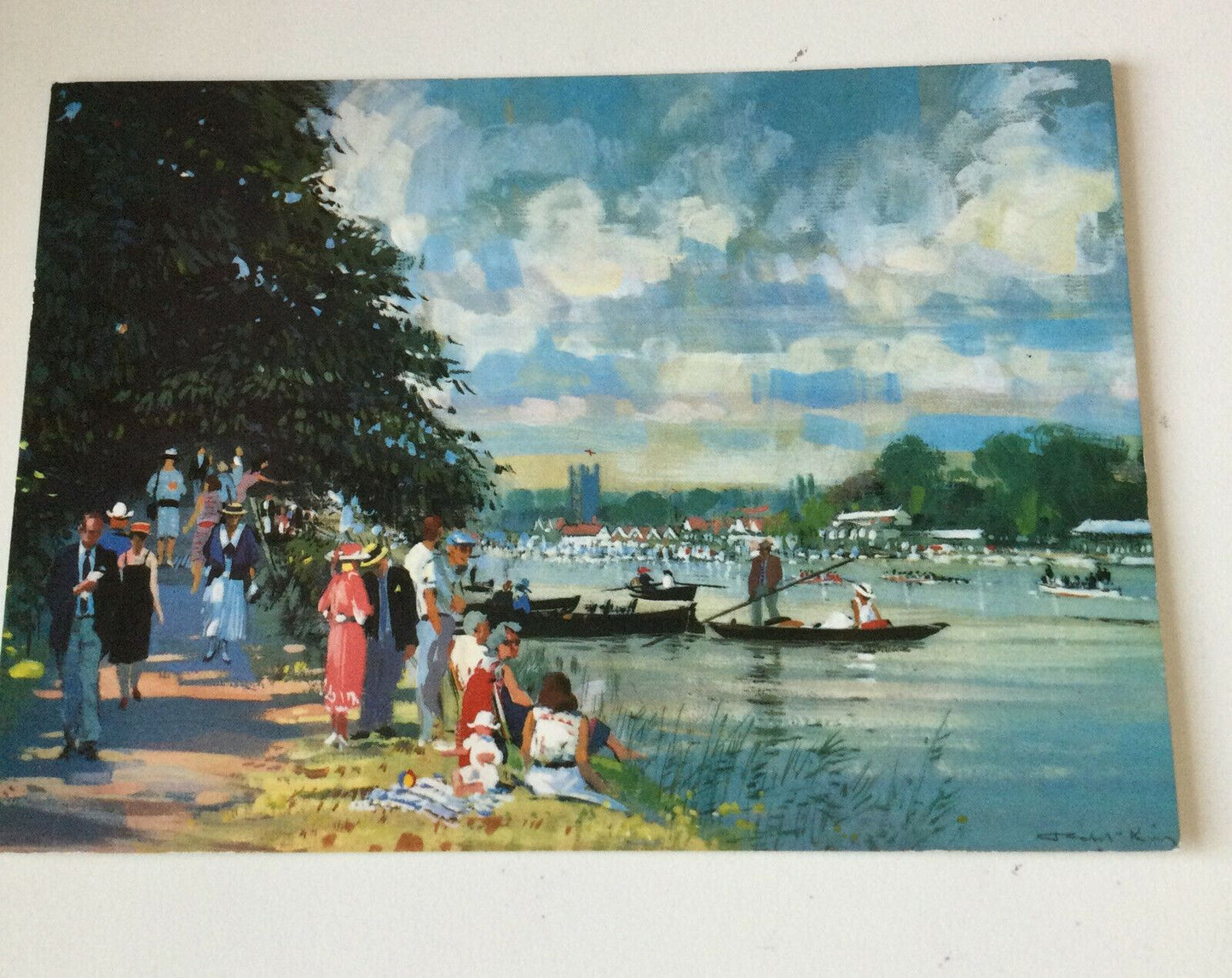 Postcard Impressionist Painting Summer Afternoon Henley Robert King Thames Scene