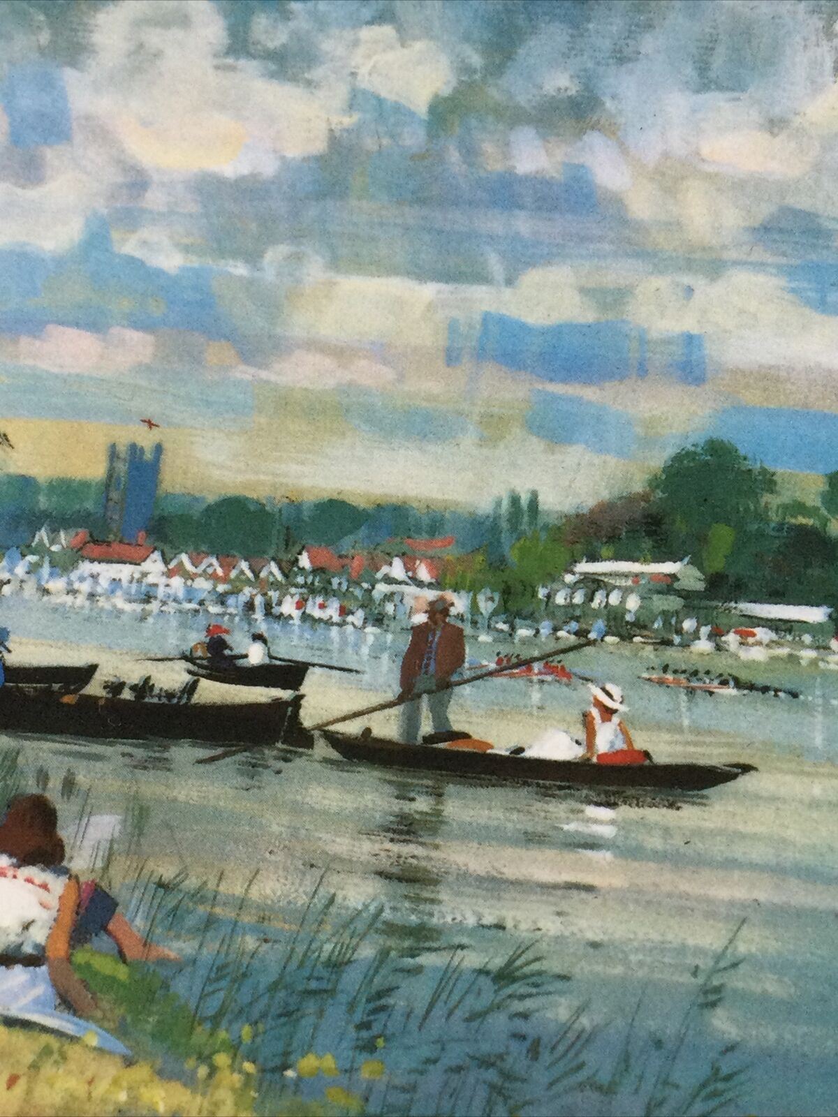 Postcard Impressionist Painting Summer Afternoon Henley Robert King Thames Scene