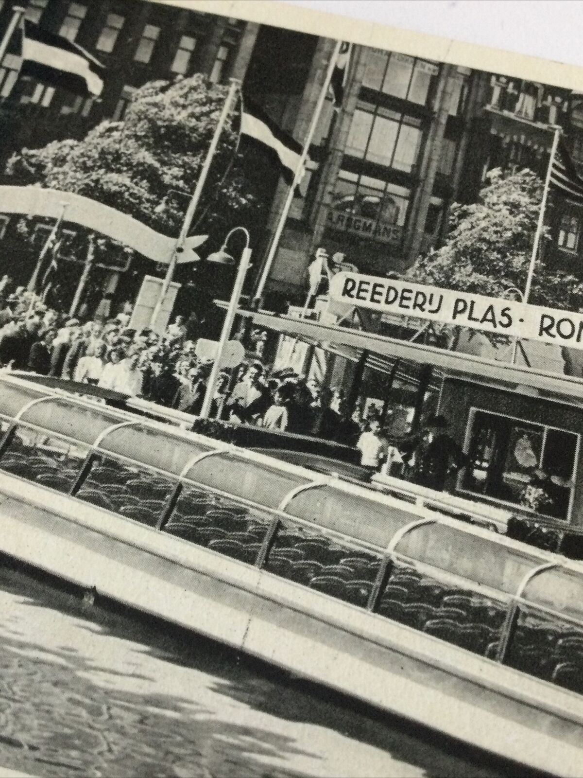 Vintage Postcard Black And White Reederij Plas Amsterdam Boat Tour Canals