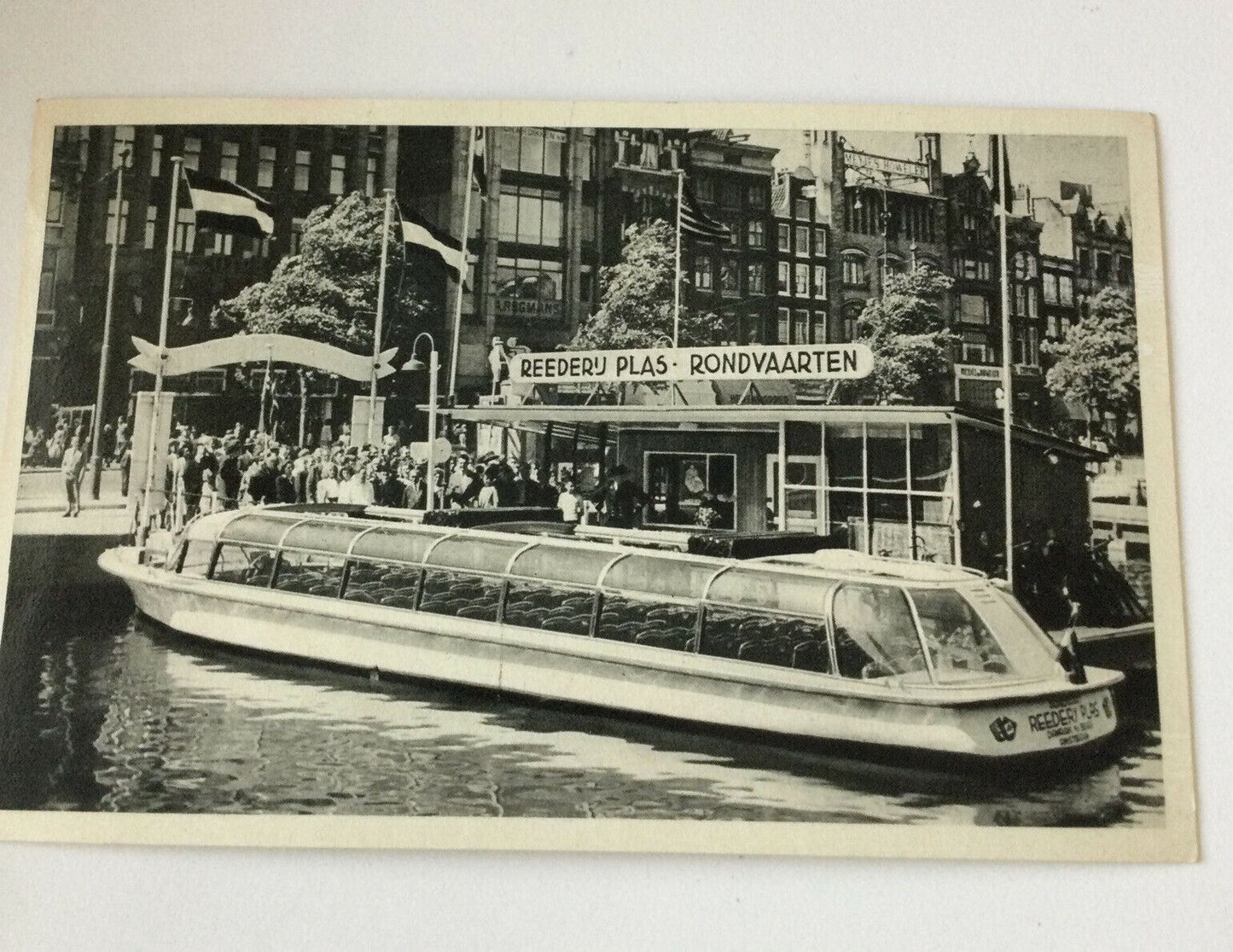 Vintage Postcard Black And White Reederij Plas Amsterdam Boat Tour Canals