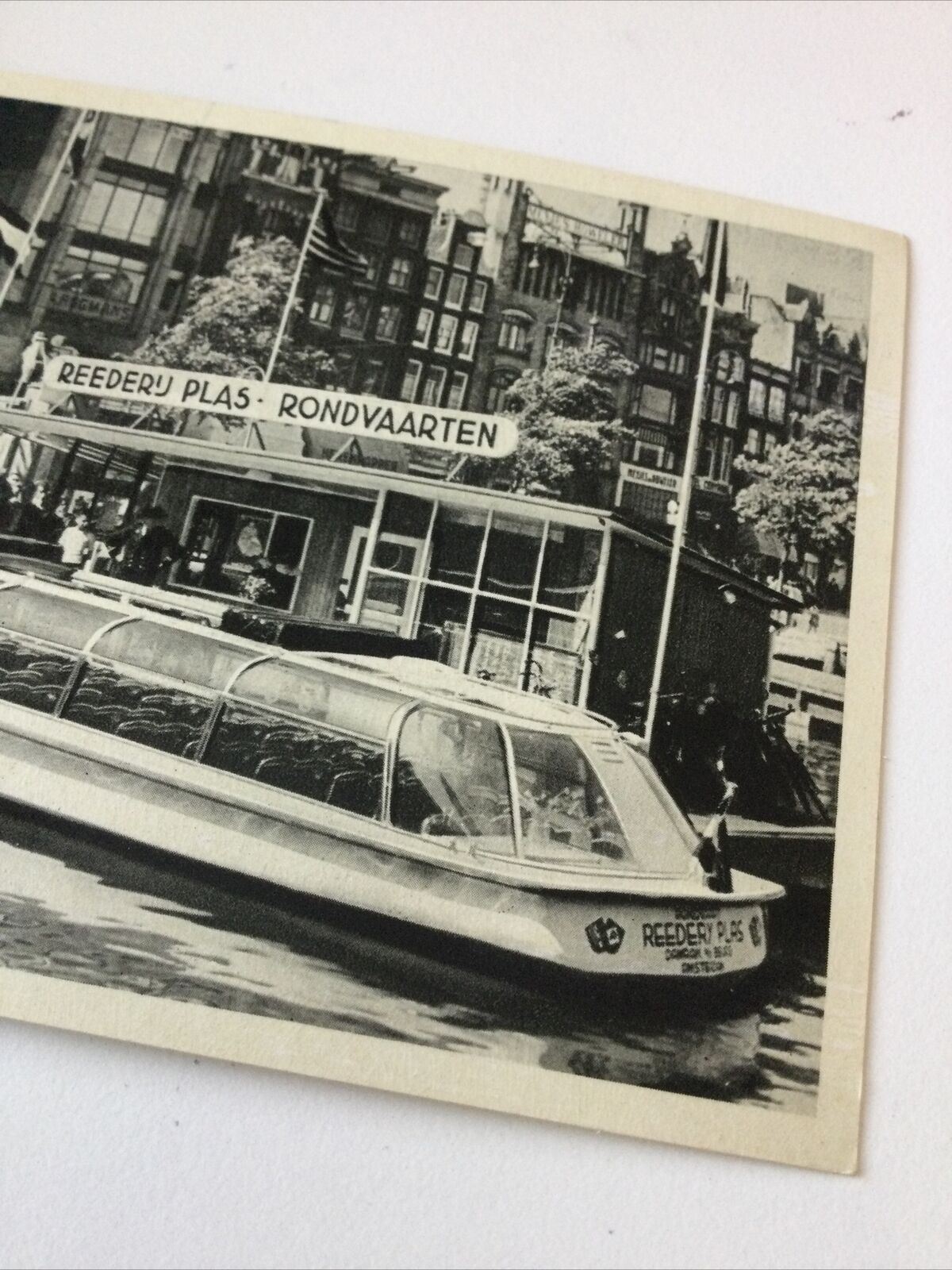 Vintage Postcard Black And White Reederij Plas Amsterdam Boat Tour Canals