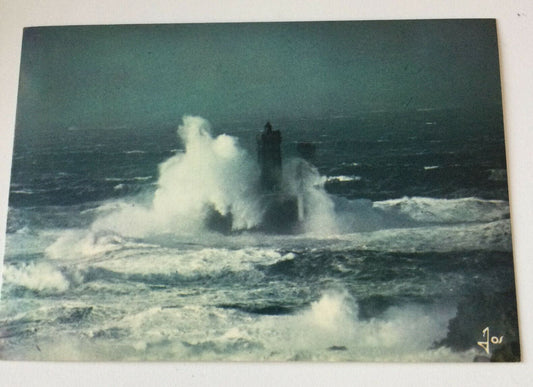 Postcard Mexichrome Brittany Lighthouse Stormy Sea Crashing Waves Iris Jos