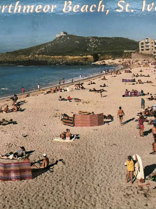 Vintage Postcard Porthmeor Beach St Ives Cornwall Families On Beach Seaside