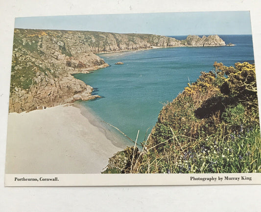 Vintage Postcard Porthcurno Cornwall Seascape Beach Cliffs Landscape Murray King