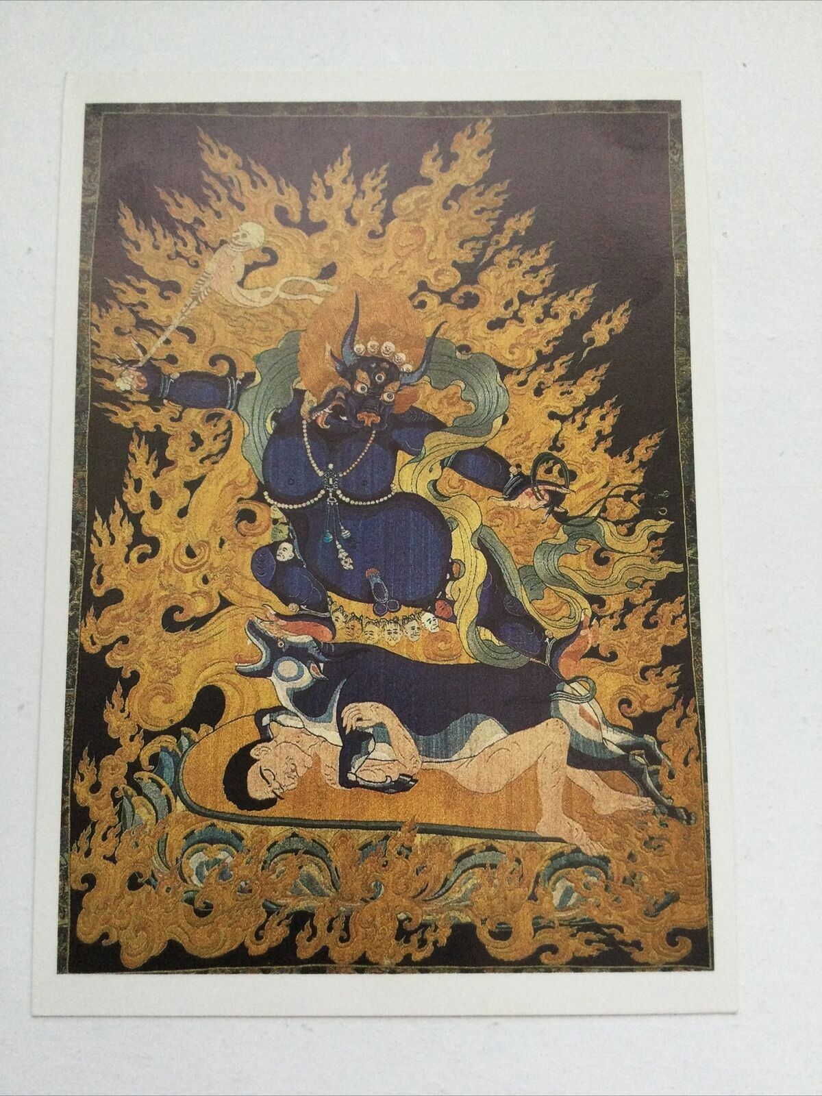 Art Postcard. British Museum. Large Embroidery Of Yama Indian God Of Death.