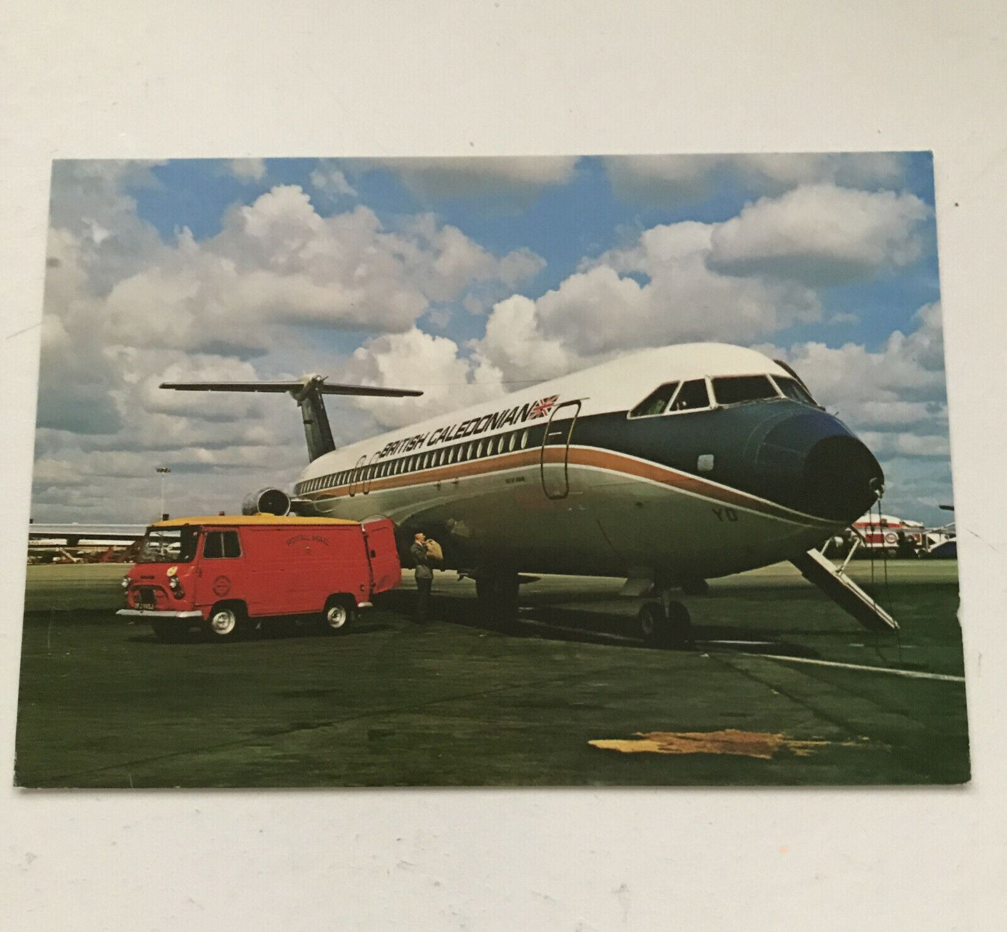 Postcard Royal Mail British Caledonian Plane Loading Mail Gatwick Airport BAC111