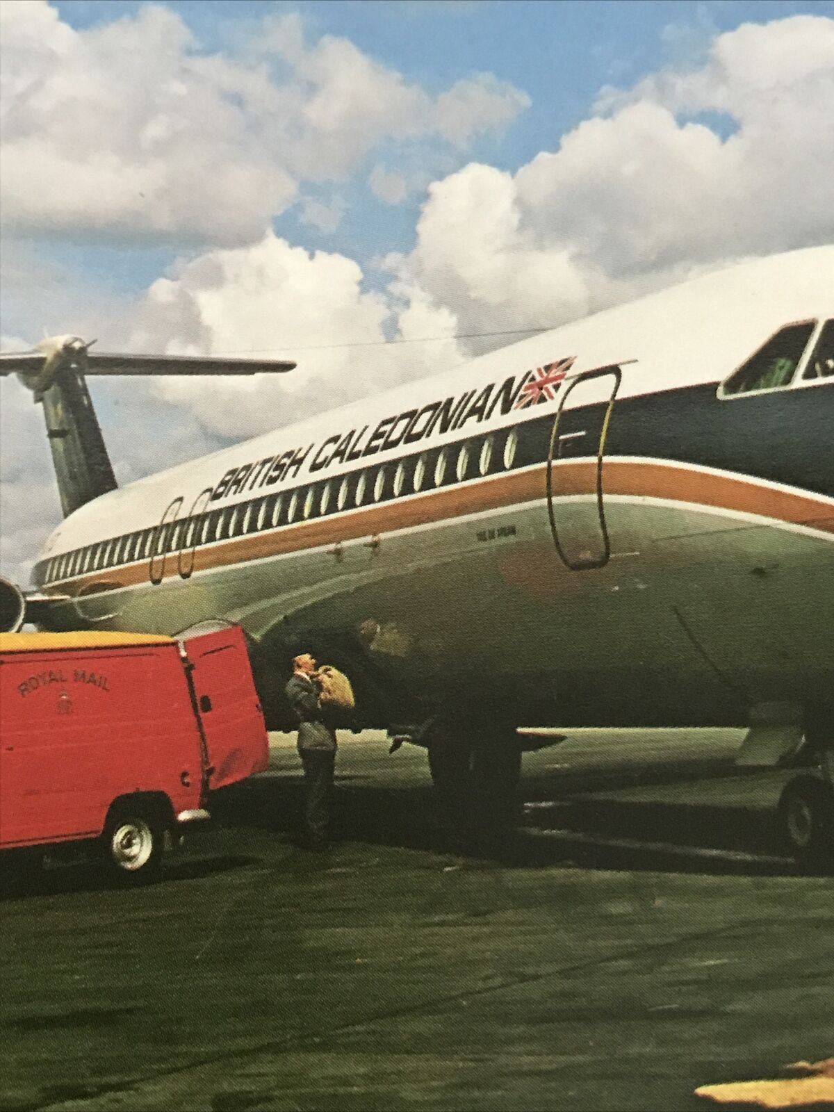 Postcard Royal Mail British Caledonian Plane Loading Mail Gatwick Airport BAC111