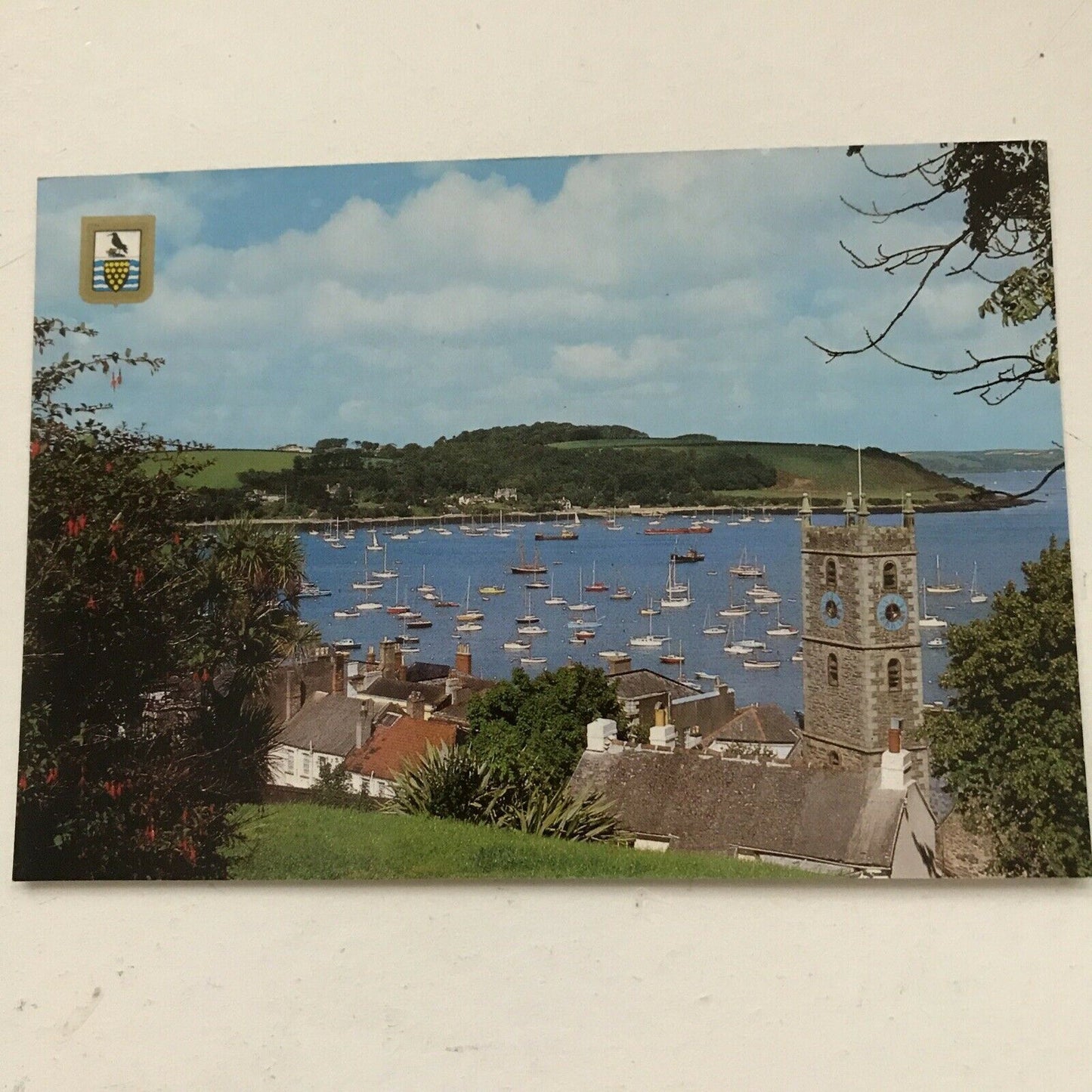 Postcard Church And Harbour Falmouth Cornwall Boats Seascape Town Hills