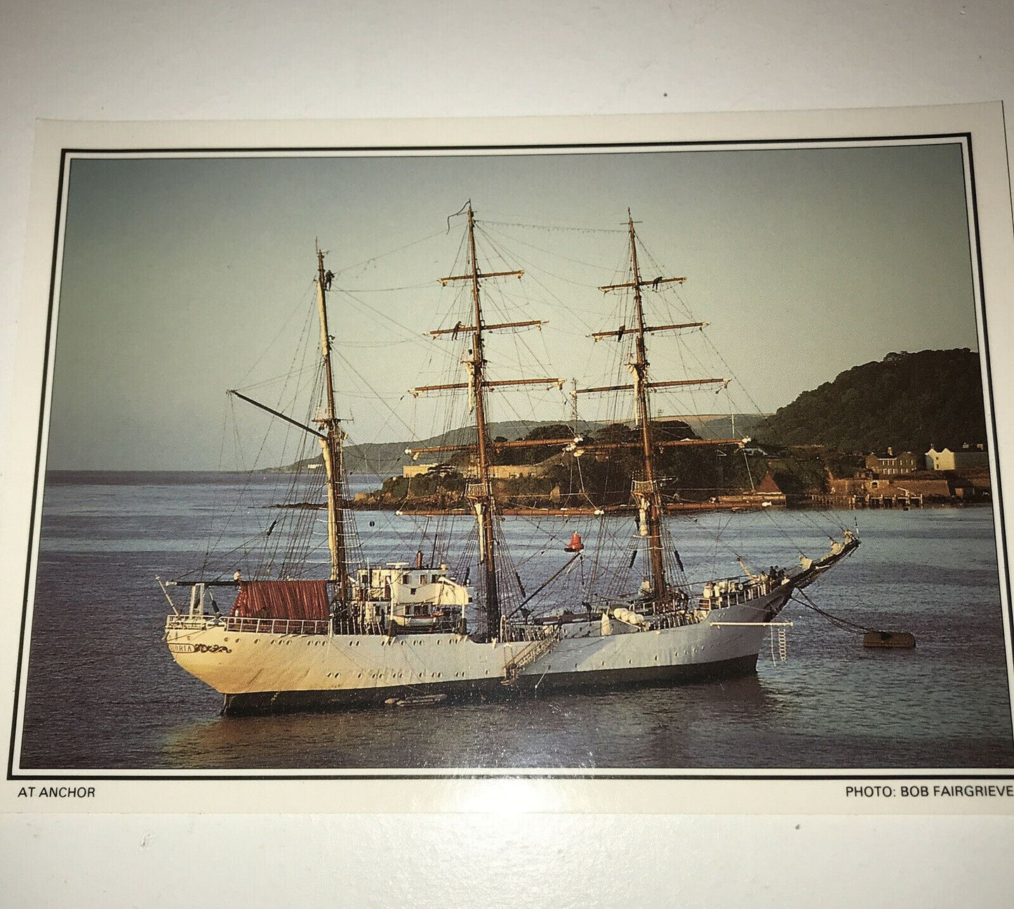 Vintage Postcard Plymouth Devon Off West Hoe. Plymouth Sound. Sailboat at Anchor. Seascape.