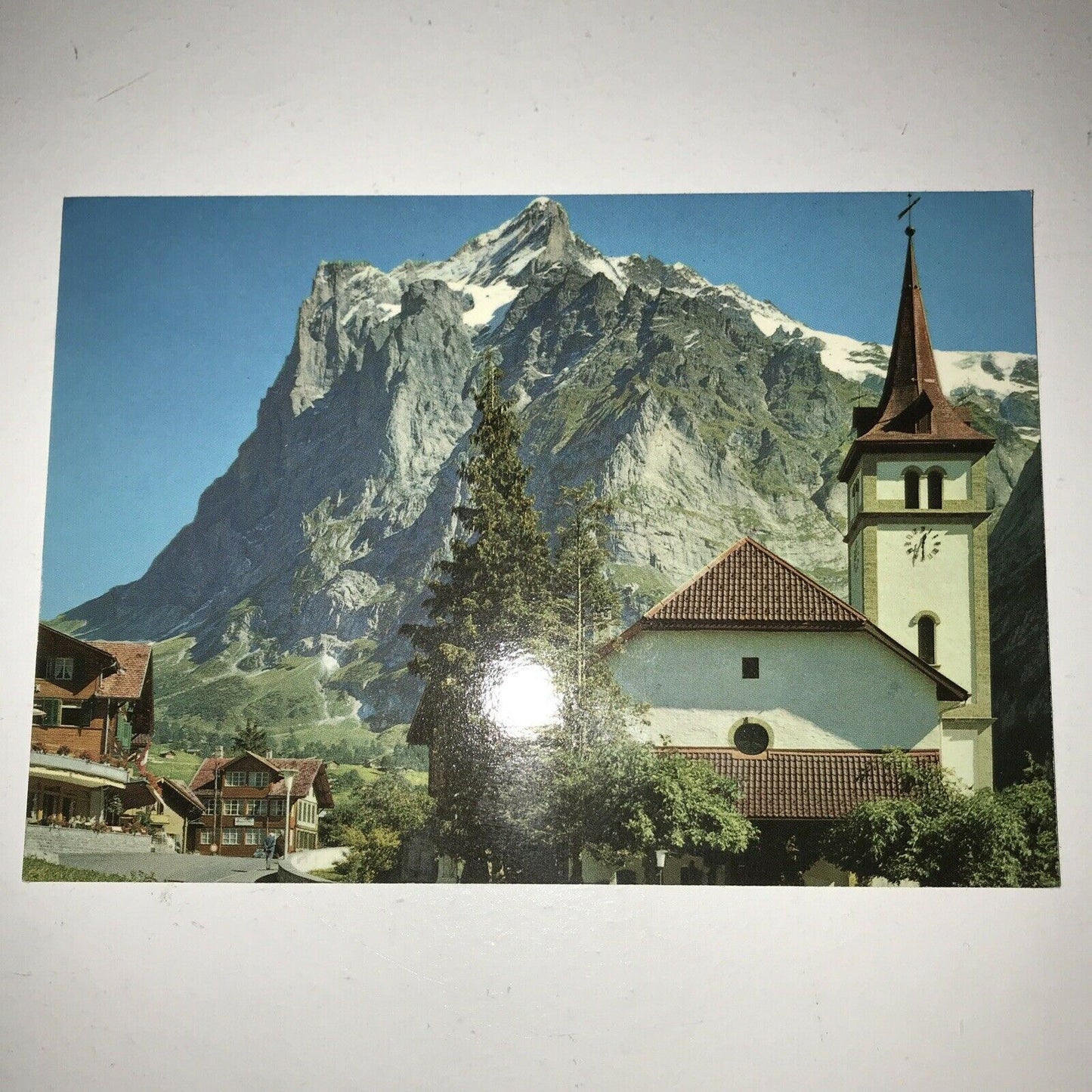 Postcard Grindelwald Church Wetterhorn Switzerland Swiss Alps Bern Mountains