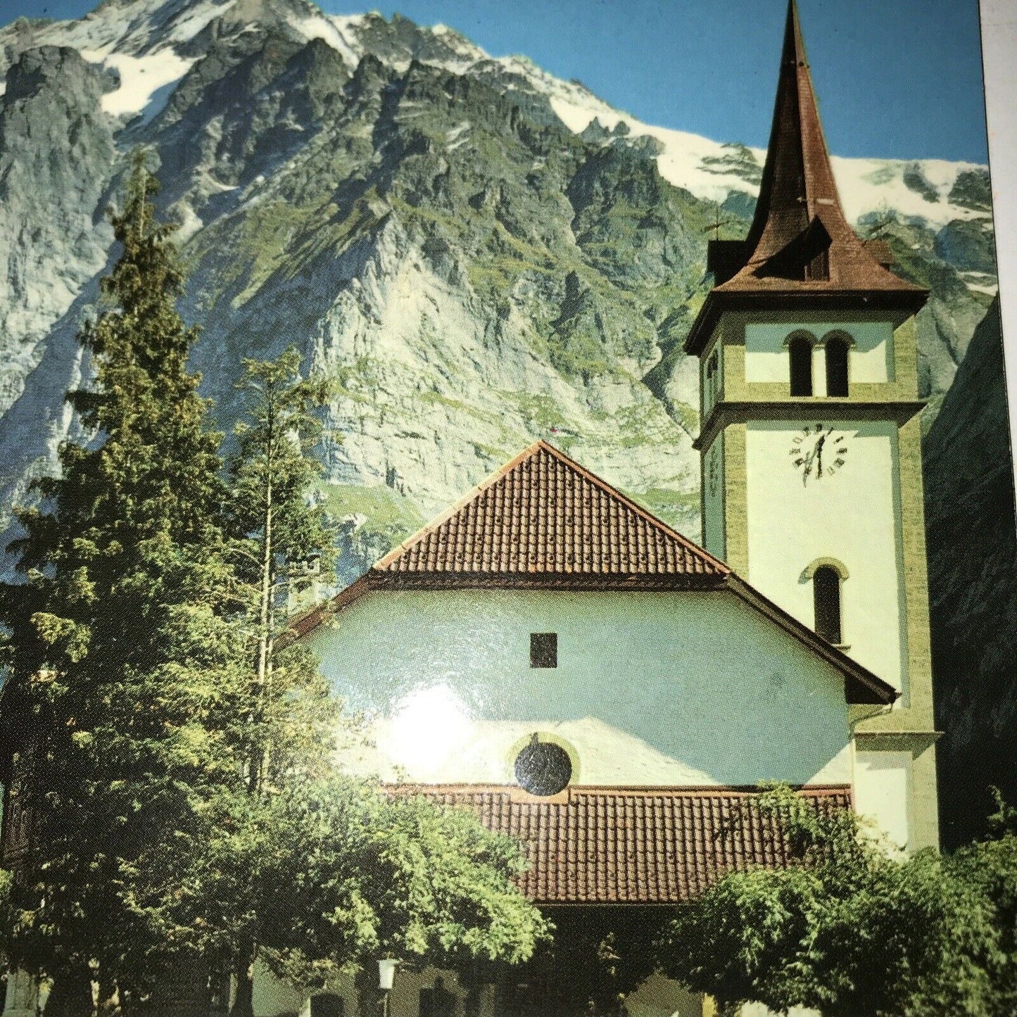 Postcard Grindelwald Church Wetterhorn Switzerland Swiss Alps Bern Mountains