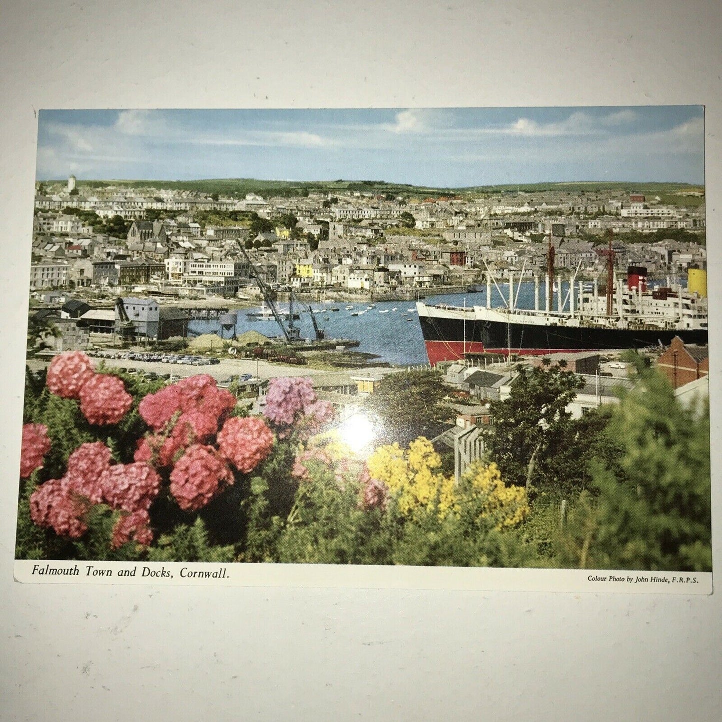 Postcard Falmouth Town And Docks West Cornwall Flowers Townscape Harbour