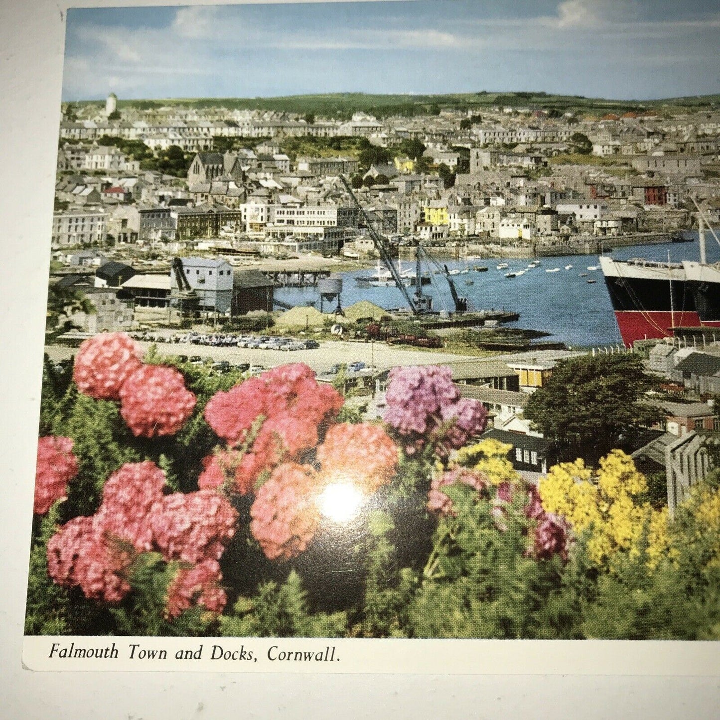 Postcard Falmouth Town And Docks West Cornwall Flowers Townscape Harbour