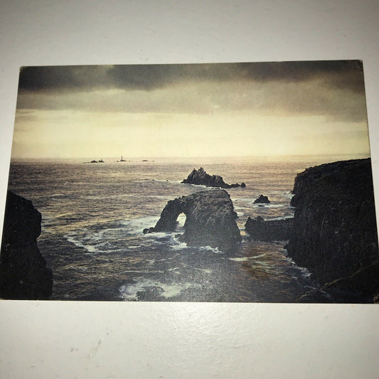 Vintage Postcard Lands End Cornwall Sunset Granite Cliffs Sea Seascape