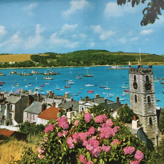 Postcard Cornwall Falmouth Harbour Boats Seascape Town Hillside Church Flowers