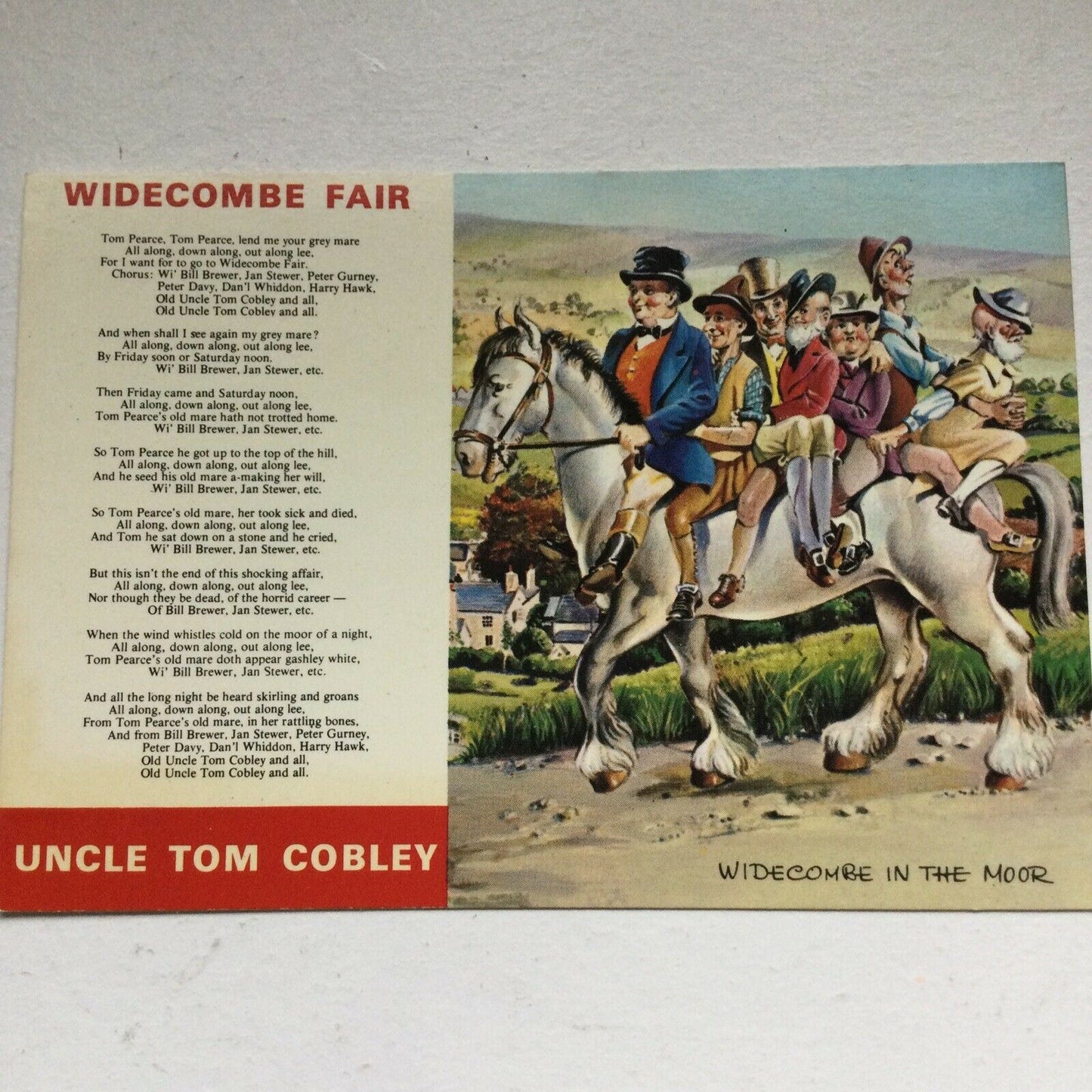 Vintage Postcard Widecombe Fair Uncle Tom Cobley Comical Drawing Picture Poem Dennis