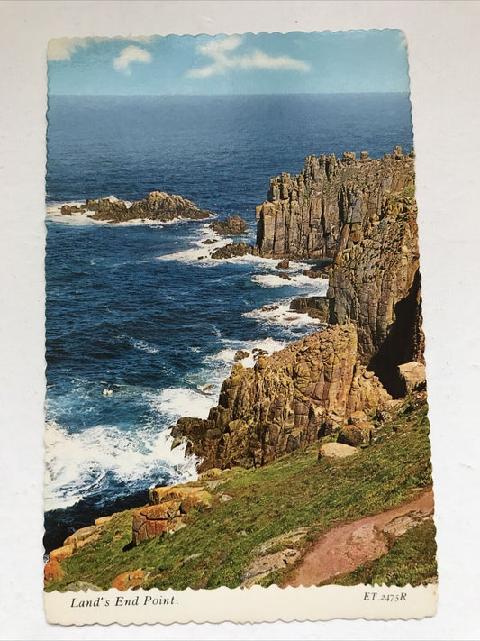 Vintage Postcard Lands End Point Cornwall Fancy Edge Rocks Cliff Sea Sunny Day