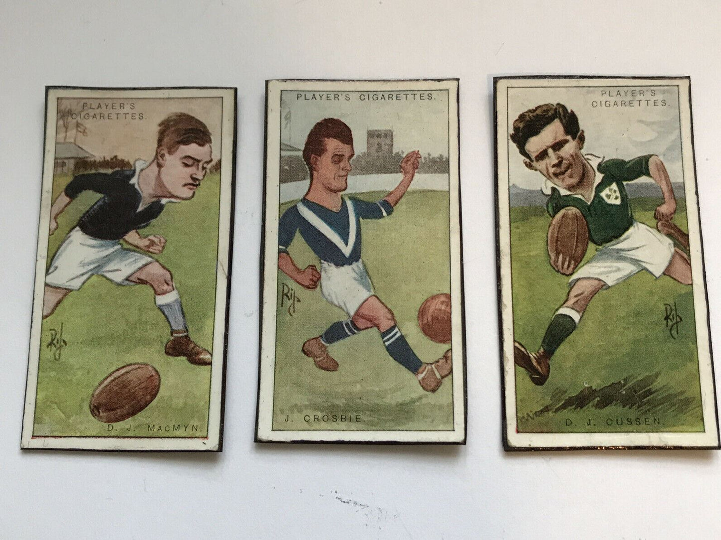 Set of 3 Rugby Fridge Magnets Made From Vintage Players Cigarette Cards MACMYN