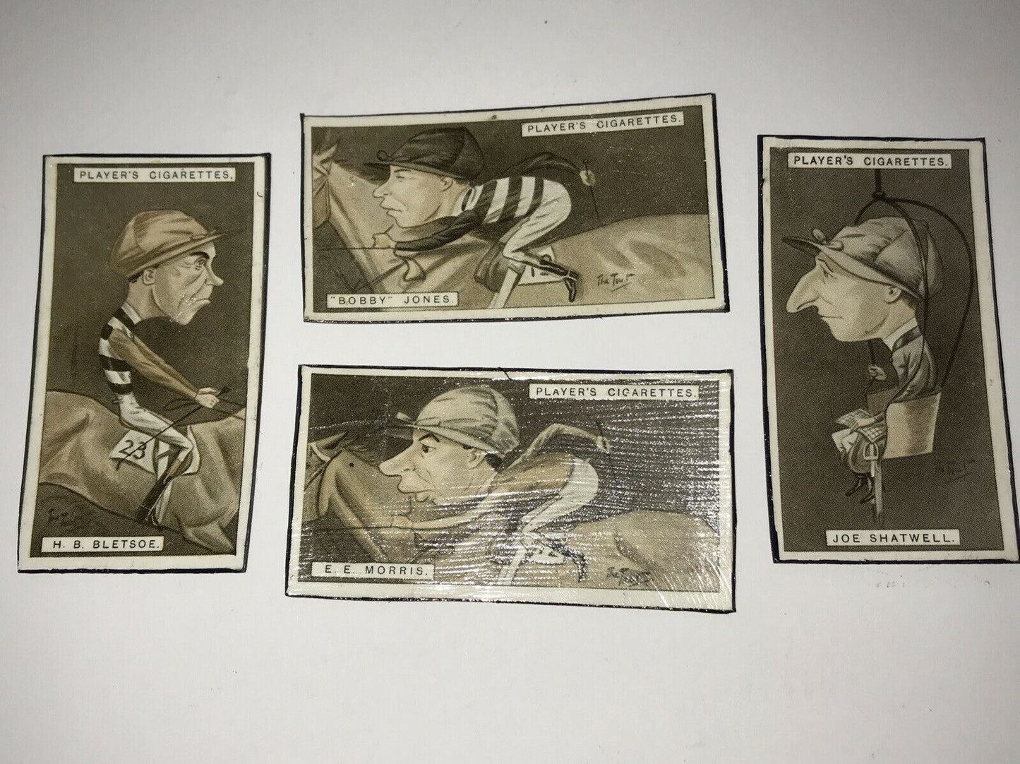 Set of 4 Horse racing jockey fridge Magnets Made From Vintage Cigarette Cards