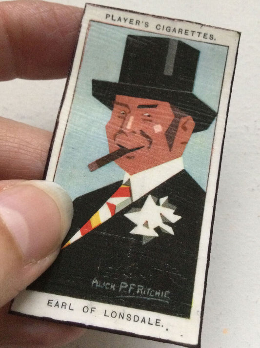 5th Earl of Lonsdale caricature fridge magnet. Made from vintage cigarette card.