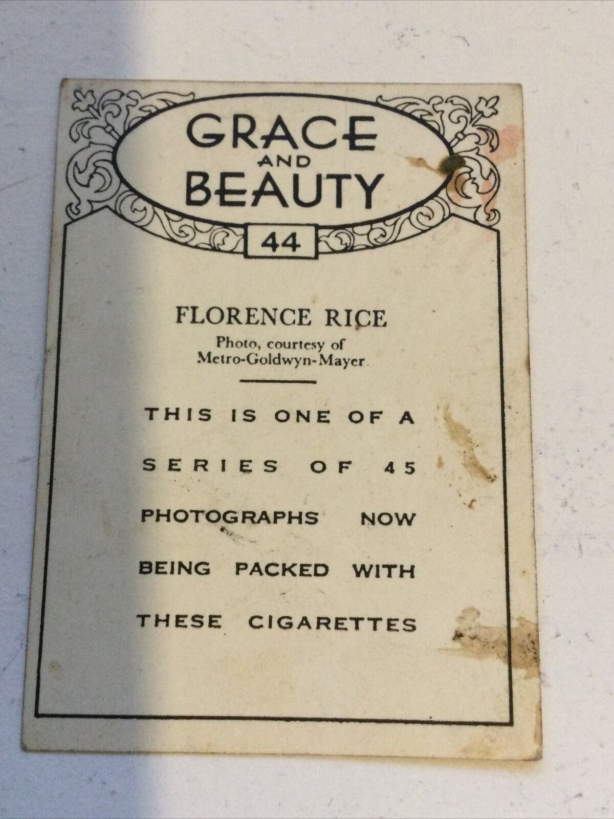 Vintage Cigarette Card British American Tobacco Grace & Beauty Florence Rice #44