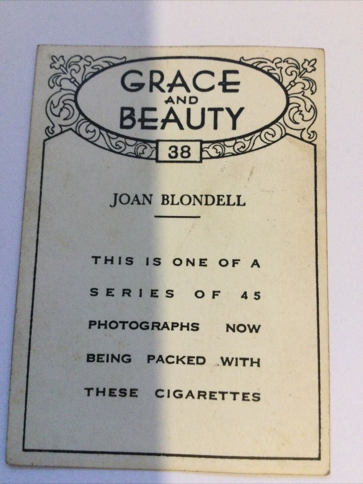 Vintage Cigarette Card British American Tobacco Grace & Beauty Joan Blondell #38