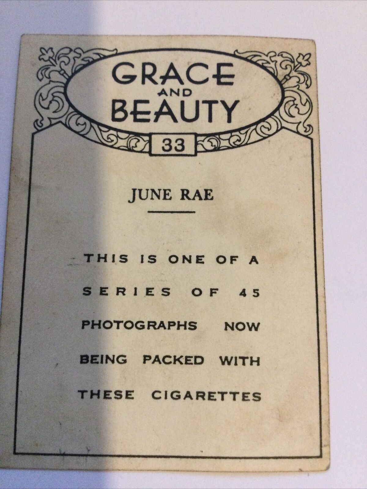 Vintage Cigarette Card British American Tobacco Grace & Beauty June Rae #33 1938