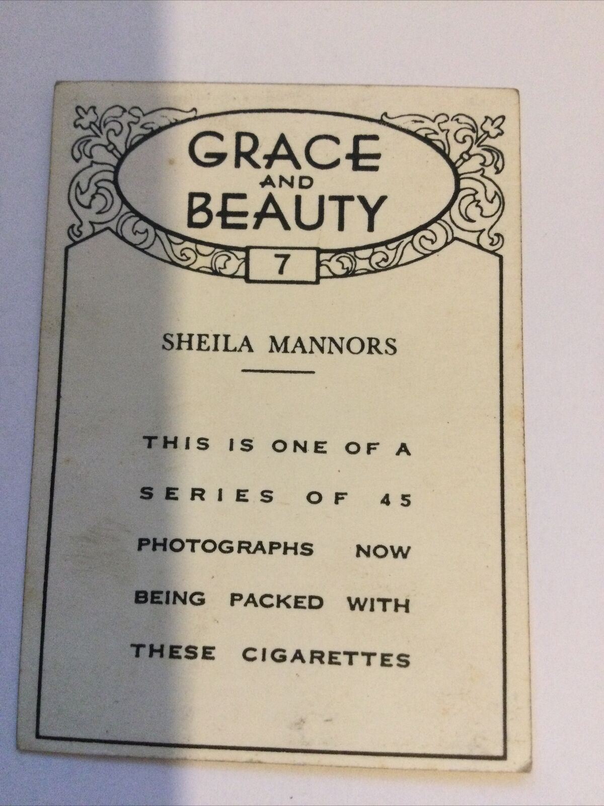 Vintage Cigarette Card British American Tobacco Grace & Beauty Sheila Mannors #7