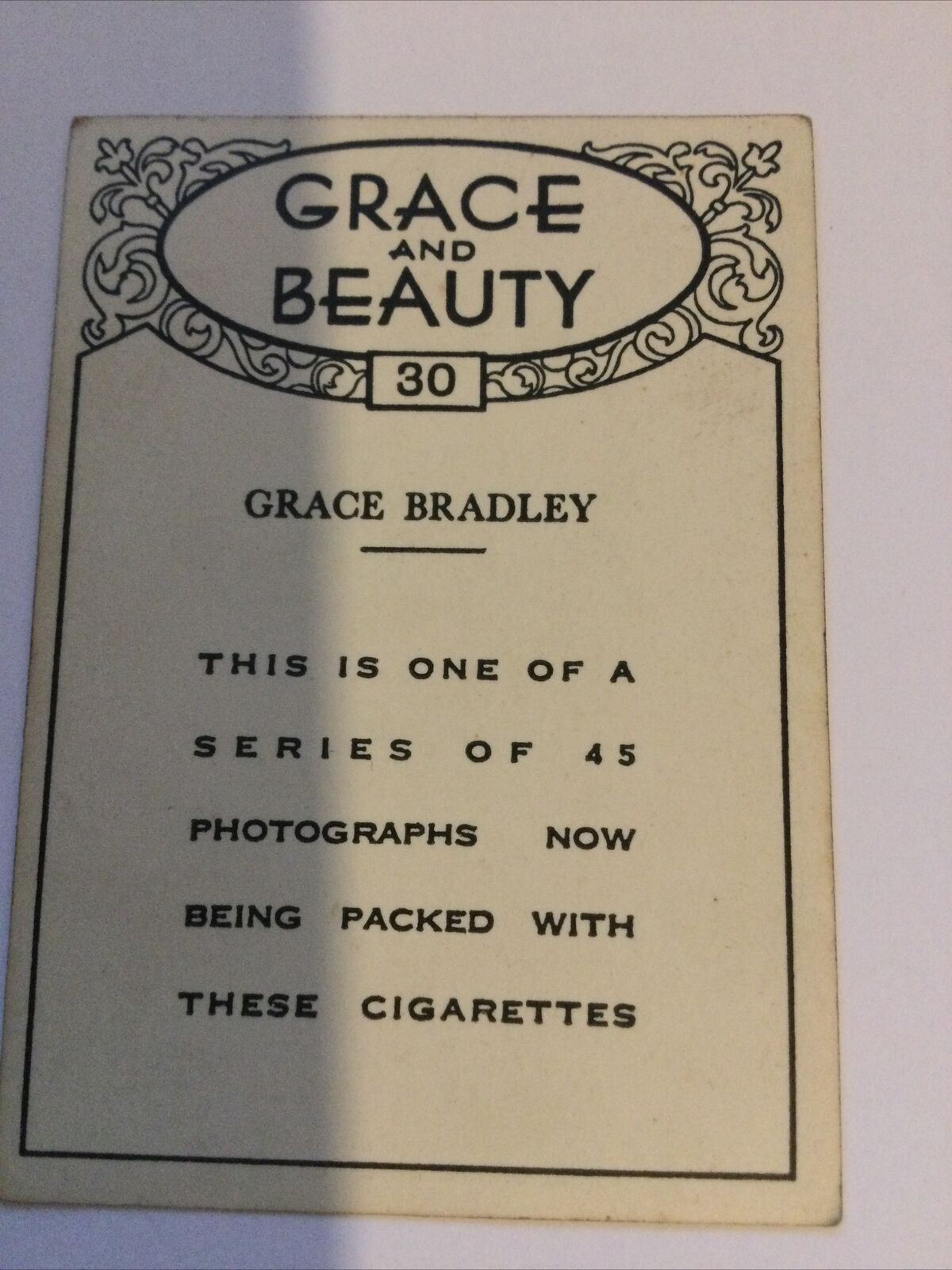 Vintage Cigarette Card British American Tobacco Grace & Beauty Grace Bradley #30