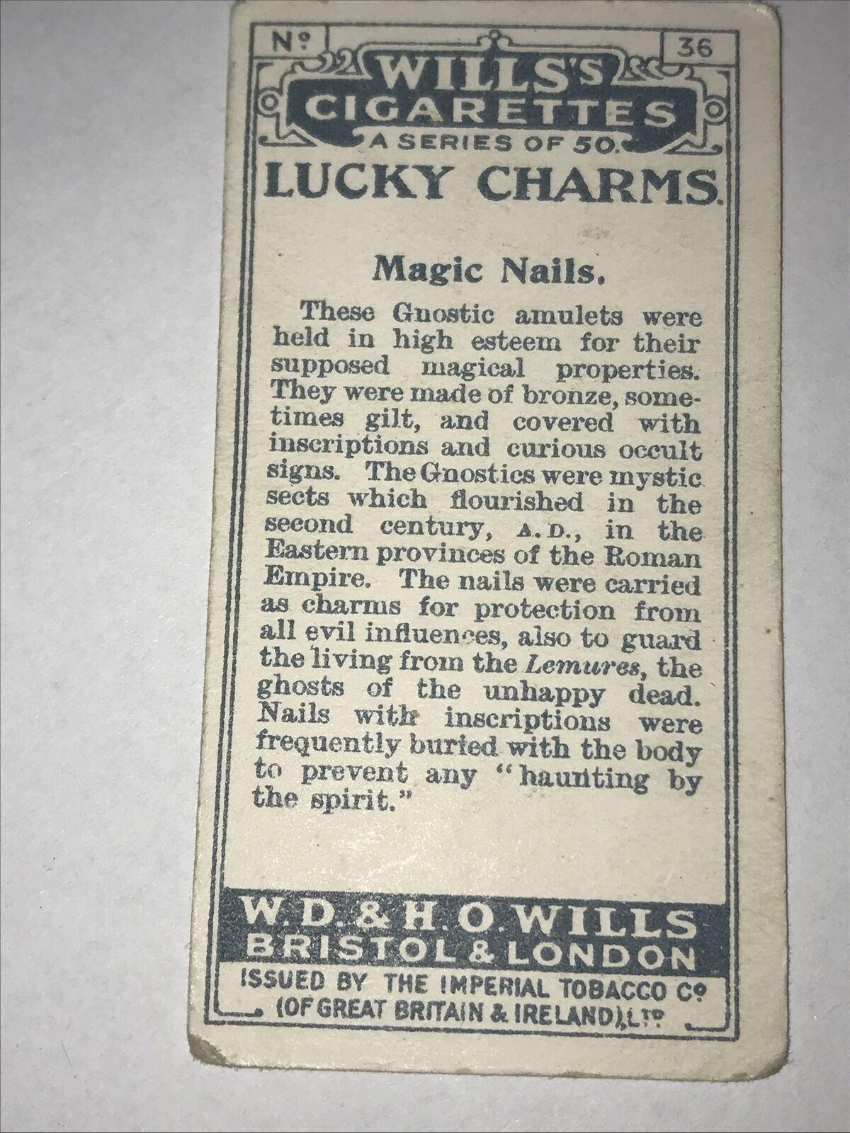 Wills Cigarette Card Lucky Charms no36 Magic Nails