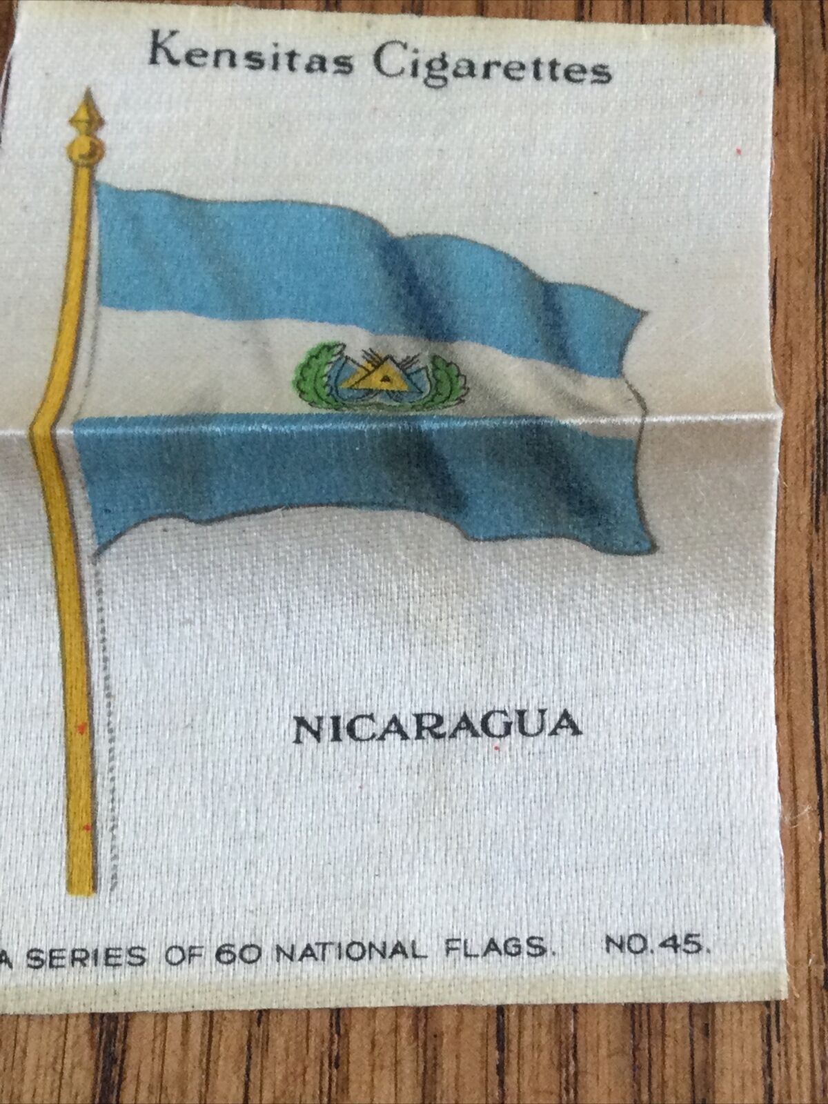 Vintage 1930s Kensitas Cigarettes Silk Card Nicaragua no.45 of 60 national flags