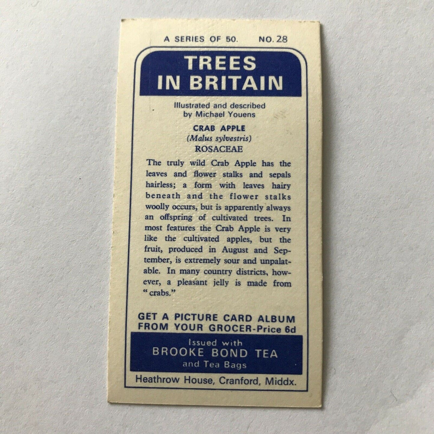 Brooke Bond Tea Card Trees In Britain No 28 Crab Apple 1960s Collectable