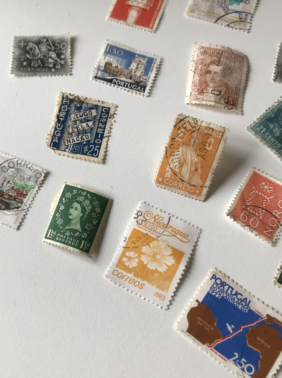 Job Lot Foreign Stamps x 21 Portugal Uk Nicaragua Netherlands Norway Usa Germany