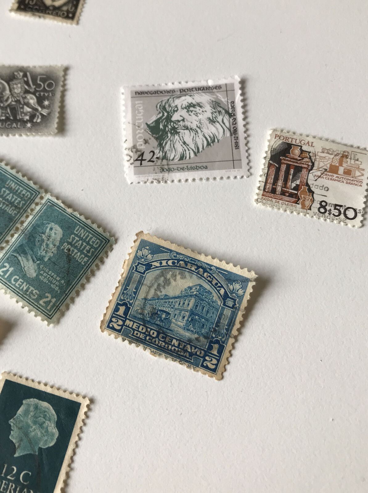 Job Lot Foreign Stamps x 21 Portugal Uk Nicaragua Netherlands Norway Usa Germany