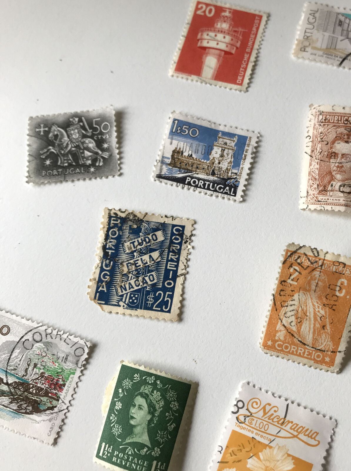 Job Lot Foreign Stamps x 21 Portugal Uk Nicaragua Netherlands Norway Usa Germany