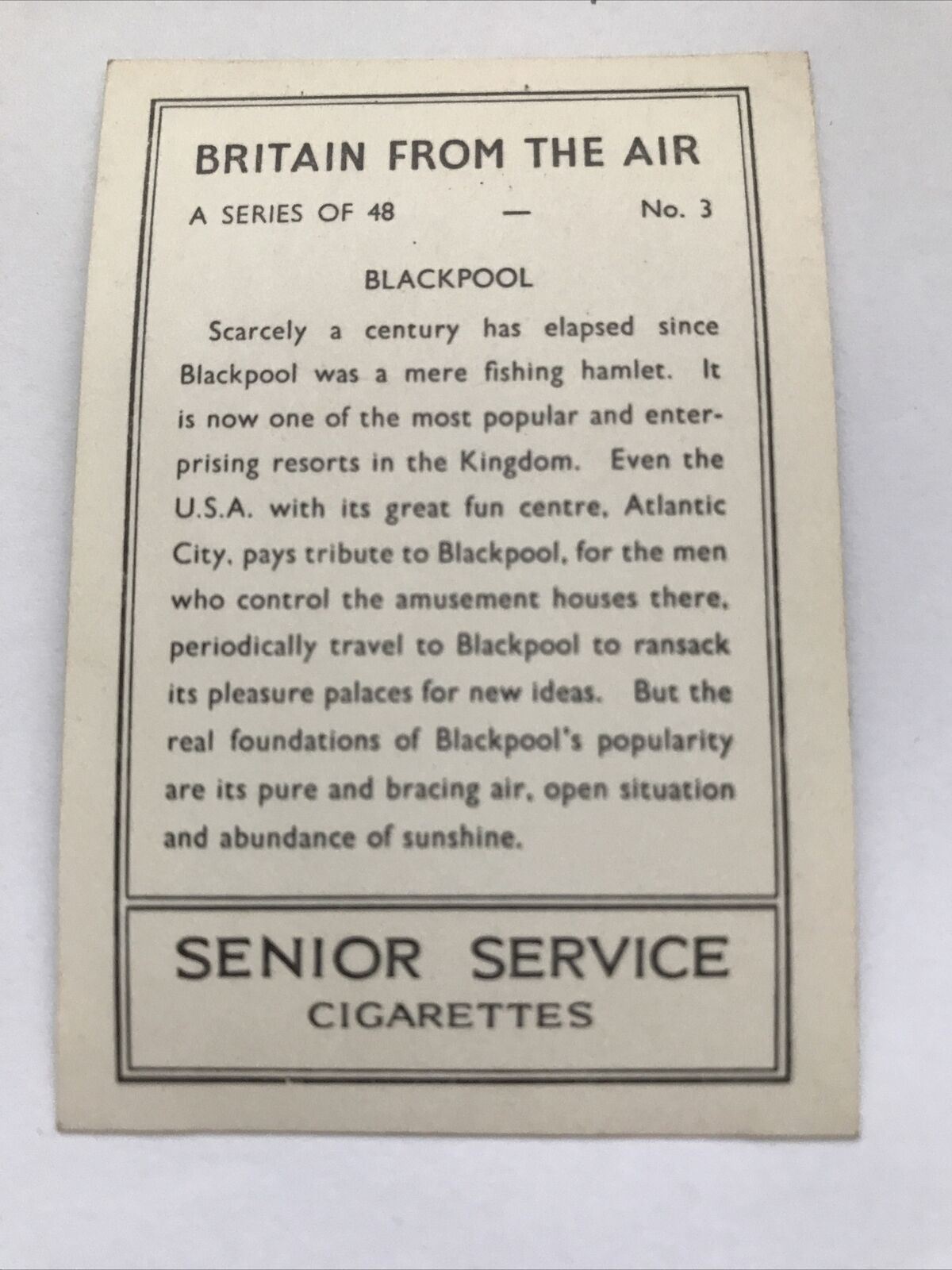 Senior Service Cigarette Card Britain From The Air 1939 Blackpool no 3