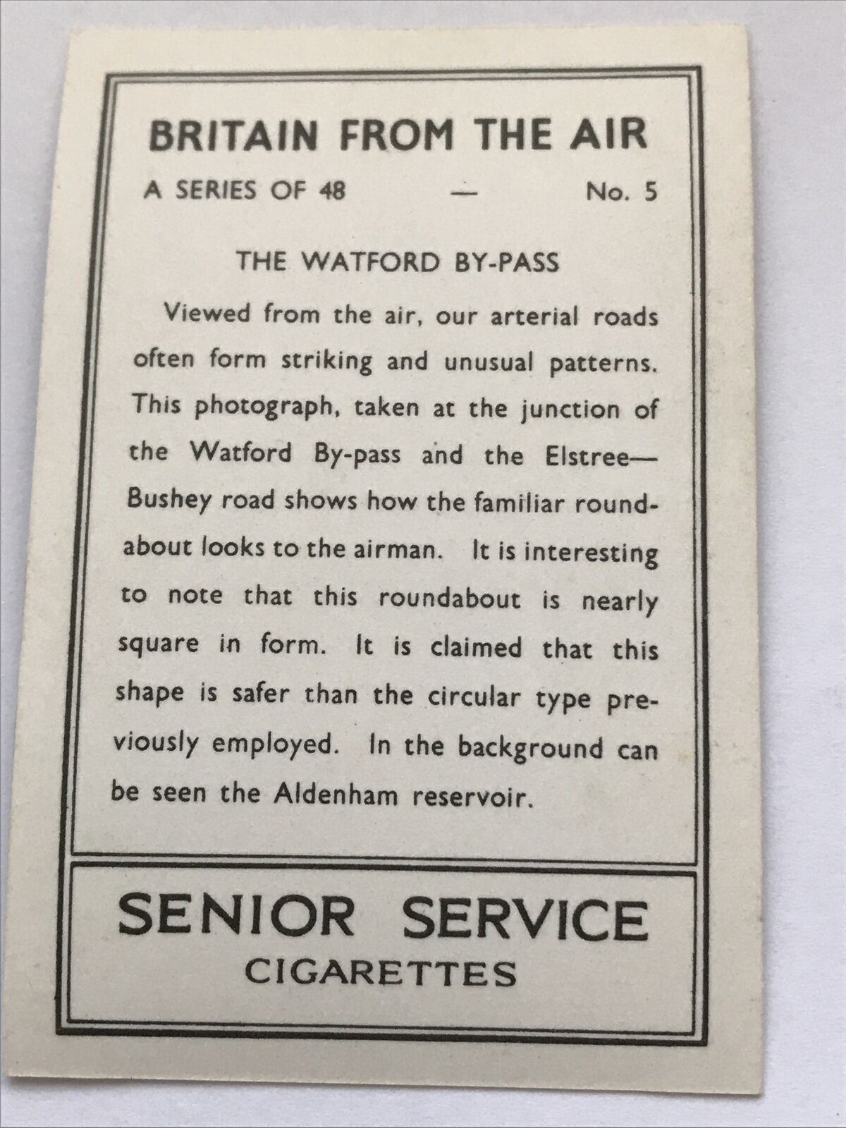 Senior Service Cigarette Card Britain From The Air 1939 Watford By Pass no 5